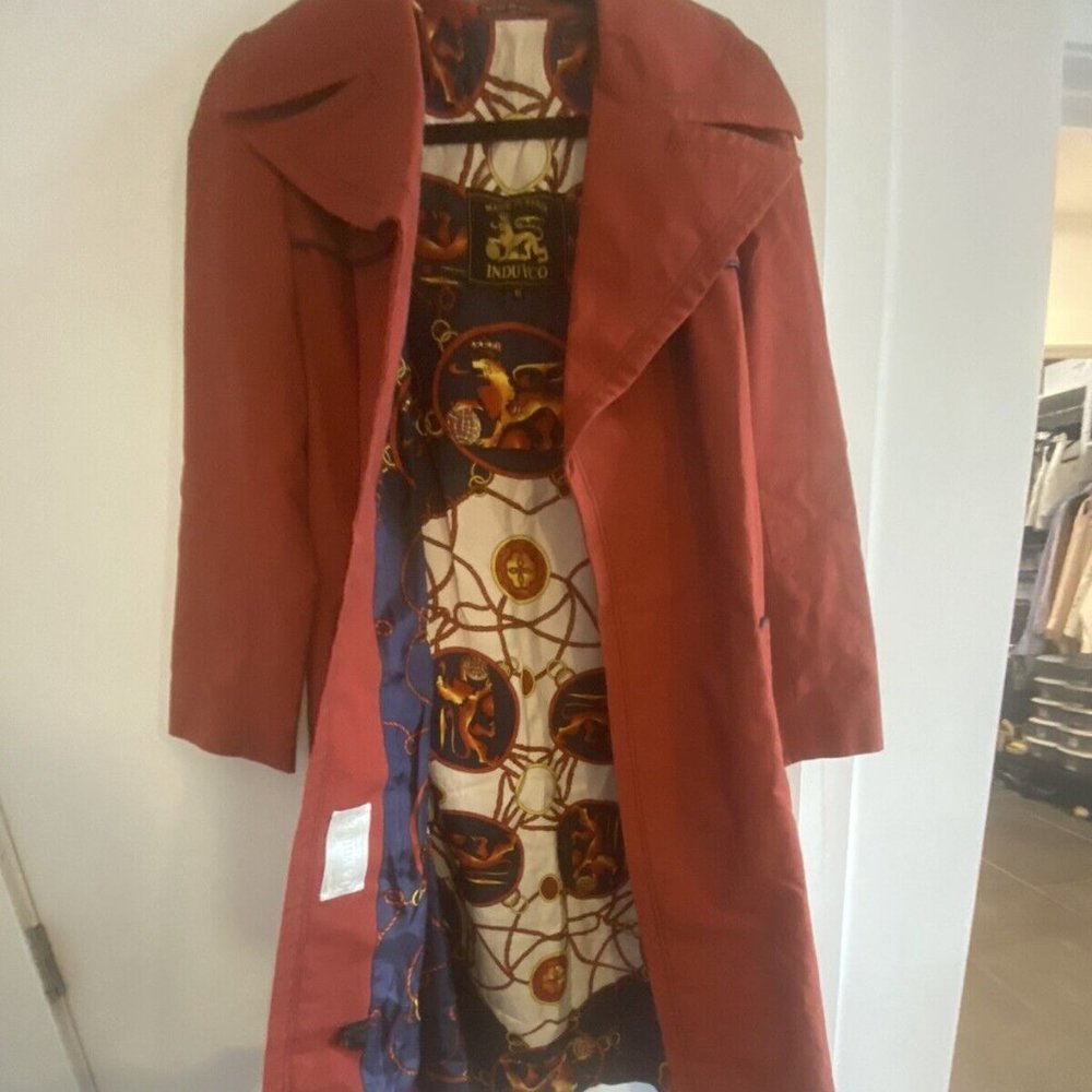 Vintage Induyco Burnt Orange Trench Coat with Great Lining Made in Spain